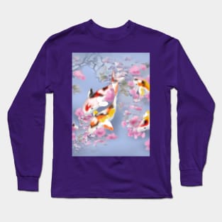 Koi carp with sakura reflections in a purple pond Long Sleeve T-Shirt